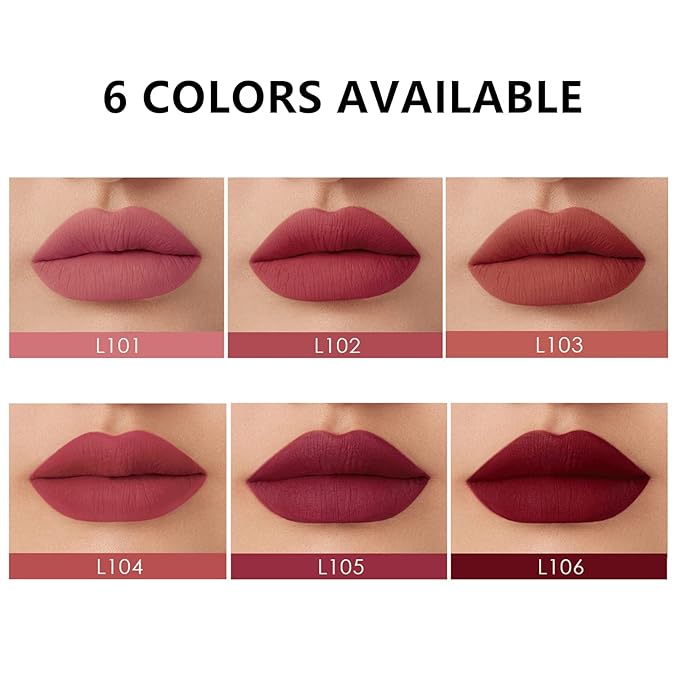 6 PCS Matte Liquid Lipstick Set, Velvet Muddy Burgundy