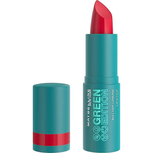 Maybelline Green Edition Butter Cream High-Pigment Bullet Lipstick, Maple, Bright Red, 0.12 oz
