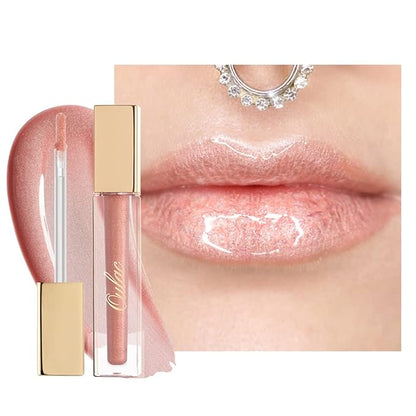 Oulac Sheer Pink Glitter Lip Gloss with Mirror Finish Moisturizing & Reduce Fine Lines Lip Oil Refuse Chapped Lips Non Sticky Lip Gloss for Girls Women, 4.5ml/0.15fl.oz,One Lucky Girl(C03)