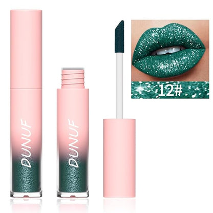 3 Colors Diamond Glitter Metallic Lip Gloss Shimmer Liquid Lipstick Set Black Green Wine Red Matte Lipstick for Women Halloween Lip Makeup