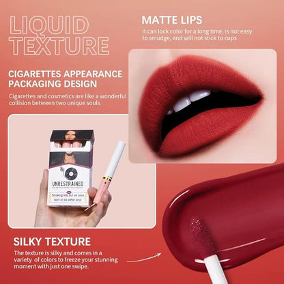 Smoke Tube Cigarette Lipstick，4 Color Lip Gloss Set, Long Lasting24 Hours Waterproof, Sweat Proof Lip Gloss, Matte Liquid Lip Makeup Cigarette Set (2#)