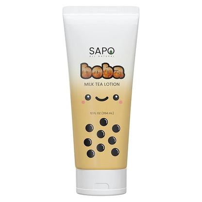 Boba Lotion with Aloe & Vitamin E - Gentle, Hydrating & Moisturizing For Hands, Body, Face & Kids - Caramel Milk Tea Scent, 12 Fl Oz