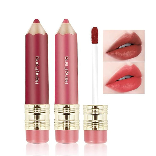 2 Color Pencil Shaped Lip Gloss,Matte Hydrating Liquid Gloss,Matte