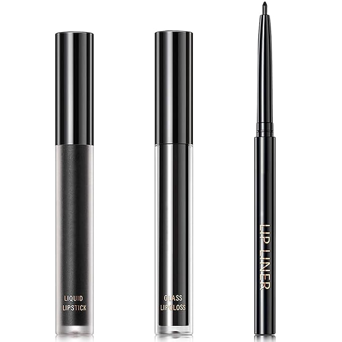 3 Pcs Lip Liner and Lipstick Set,Waterproof Black Liner,Long