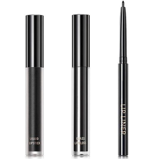 3 Pcs Lip Liner and Lipstick Set,Waterproof Black Liner,Long