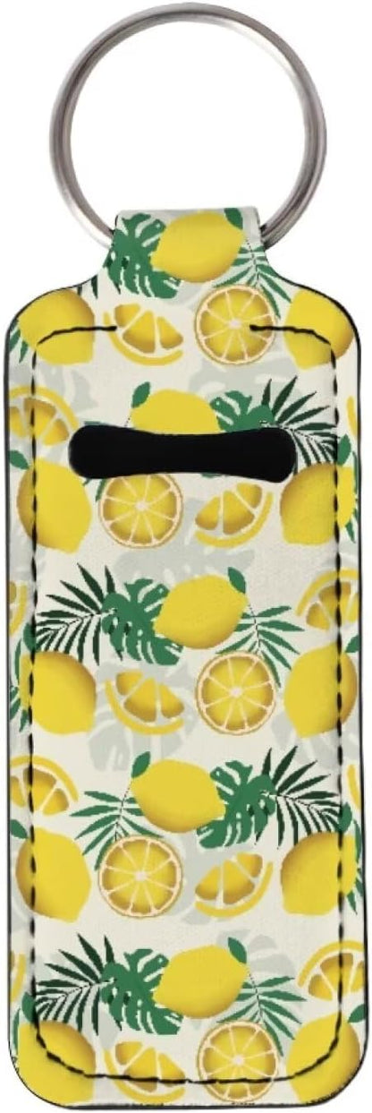 Horeset Summer Lemon Print Lipstick Holder Keychains, Elasticity Gloss