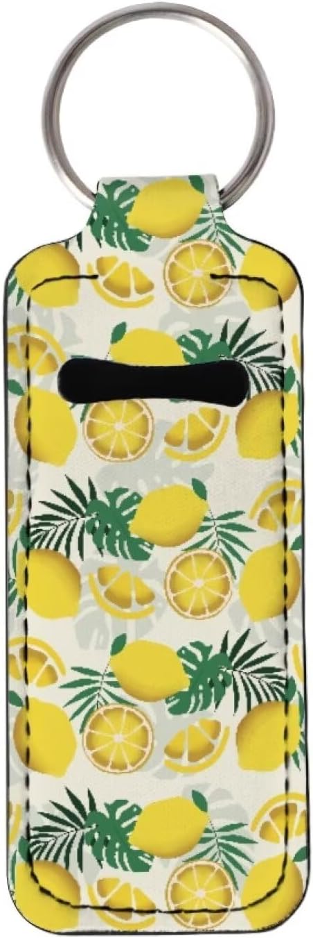 Horeset Summer Lemon Print Lipstick Holder Keychains, Elasticity Gloss