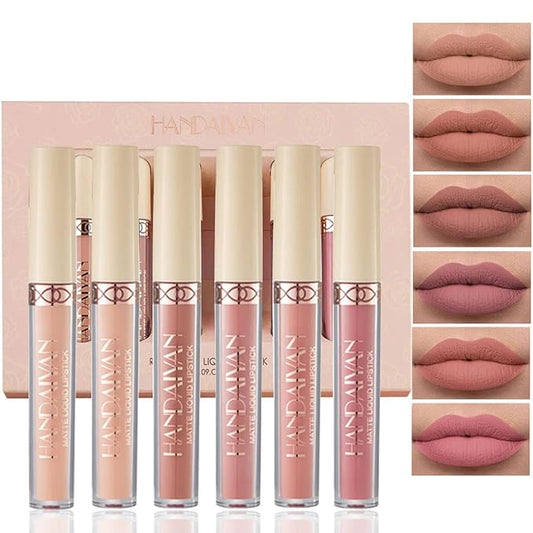 Matte Liquid Lipstick Sets, 6 Nude Colors Non-stick Gloss,