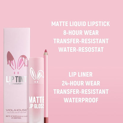 VIOLA HOUSE Lipstick Lip Liner Set, Matt Lipstick Non-Fading,