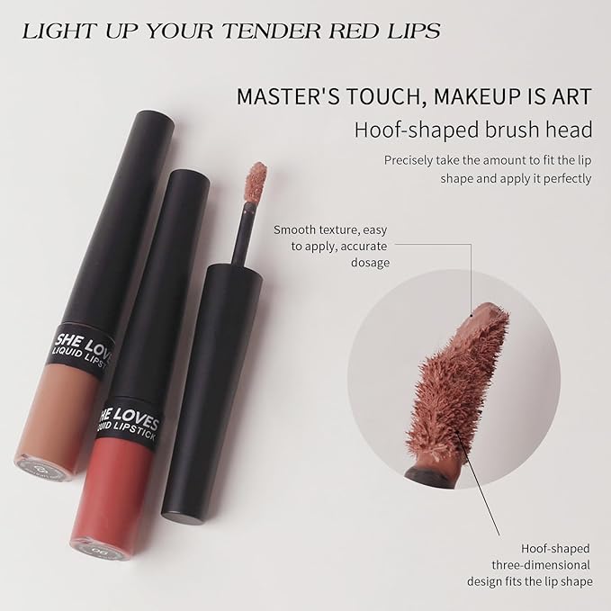 Matte Nude Liquid Lipstick, Tinted Highly Pigmented Lip Stain with Beeswax, Super Stay Velvet Lip Gloss, Smooth Matte Long Lasting Waterproof Smudgeproof Non-Stick Cup Lipcolor Makeup Gift, 02