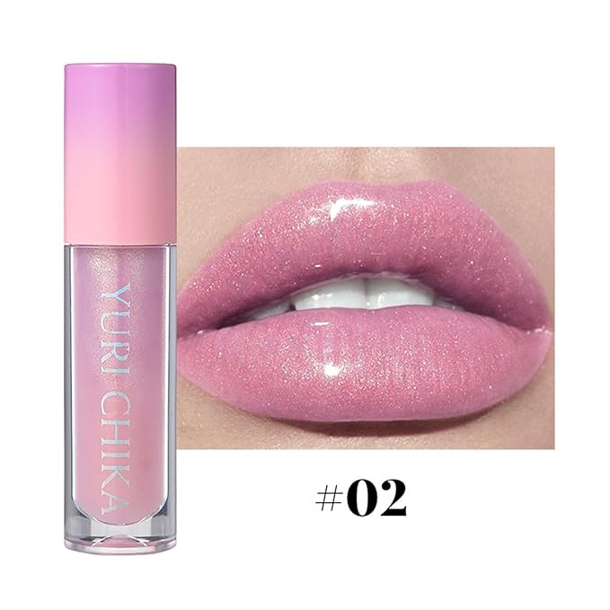 Shimmer Glitter Lip Gloss Oil,6 Color Hydrating Sparkly Lipstick,Non-Sticky Fresh Texture Lip Oil,Long Lasting Moisturizing Lip Makeup (#02)