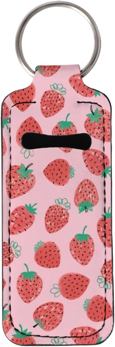Horeset Lipstick Holder Keychains Strawberry Print Elasticity Pocket Gloss