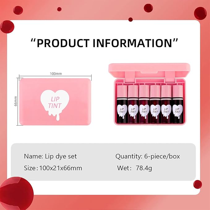 6 Colors Lip Tint Stain Set, Korean Lip Gloss Lip Tint Stain Plumping Mini Liquid Lipstick, Multi-use Lip and Cheek Tint, Long lasting Non-Stick Cup Waterproof, High Pigment, Vivid Color, Lip Tint Makeup…