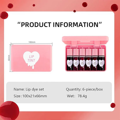6 Colors Lip Tint Stain Set, Korean Lip Gloss Lip Tint Stain Plumping Mini Liquid Lipstick, Multi-use Lip and Cheek Tint, Long lasting Non-Stick Cup Waterproof, High Pigment, Vivid Color, Lip Tint Makeup…