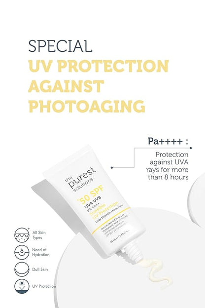The Purest Solutions Invisible UV Protection (Daily Intensive Moisturizer SPF 50+) - Hyaluronic Acid & Shea Butter for Daily Hydration - Sunscreen - Anti-Aging Care - All Skin Types (1.69 fl. oz)