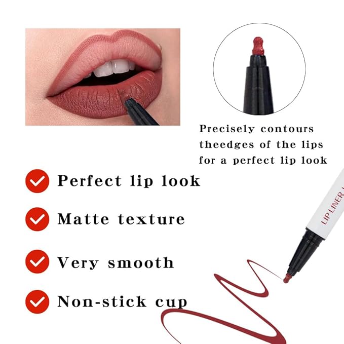 YUANLI Lip Stain Marker Pen, Lip Liner and Lipstick 2 in 1, Long Lasting Waterproof Matte Lip Tint Stain for Women, Hydrating and Waterproof 24 Hour Lip Liner Pencil & Liquid Lipstick - 01