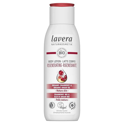lavera Body Milk Regenerating - Body lotion with organic cranberry & organic argan oil - Firming care for mature skin - PETA certified - Biodegradable - vegan - natural cosmetics - 6,76 fl.oz.