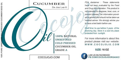 Dr Joe Lab Cucumber Seed Oil - Pure, Unrefined, Cold Pressed, Undiluted, Non-GMO, Virgin Carrier Oil for Skin, Hair, Nails, Body, Face, Beard - 16 Ounces - Nourishing Hydrating Moisturizing Bulk