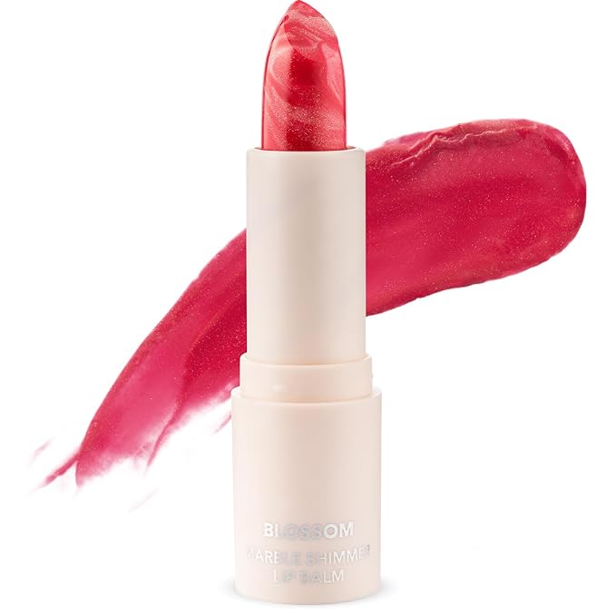 Blossom Marble Shimmer Lip Balm Moisturizing Lipstick with Shea Butter, Jojoba, Olive Oil, 0.12oz/3.5g, Luscious