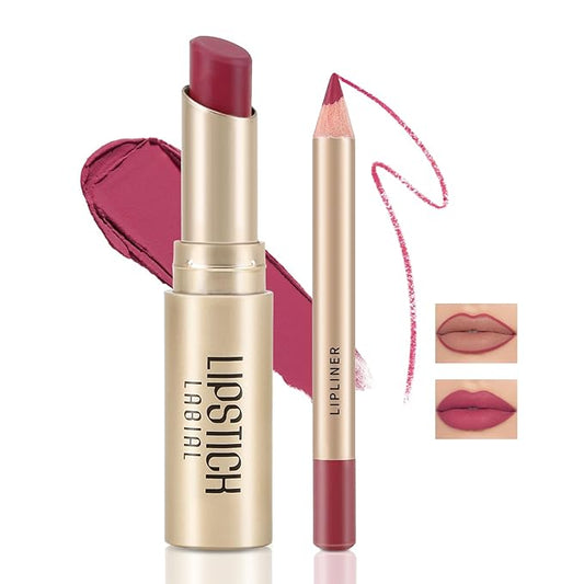 Boobeen 2 Pcs Lip Liner and Lipstick Set, Ultra-Long-Lasting