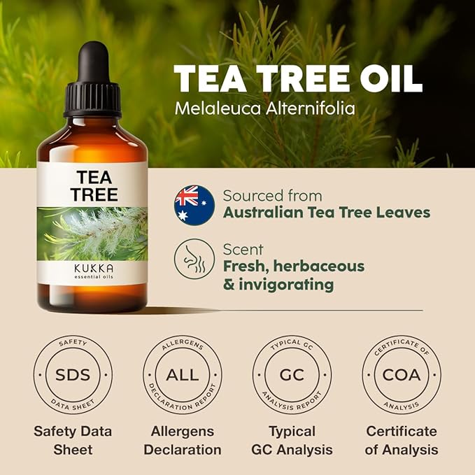 KUKKA essential oils 100% Pure & Natural Tea Tree Oil for Skin, Hair, Toenails, Aromatherapy, & DIY (4 fl oz/118 ml)