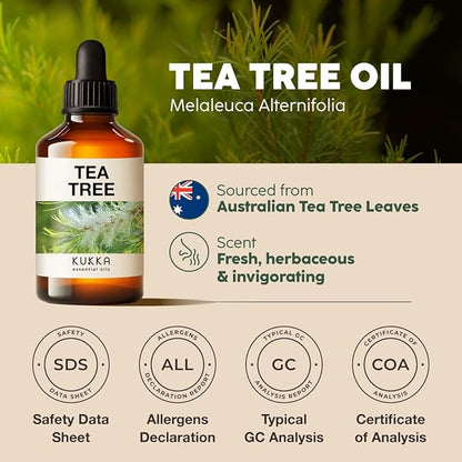 KUKKA essential oils 100% Pure & Natural Tea Tree Oil for Skin, Hair, Toenails, Aromatherapy, & DIY (4 fl oz/118 ml)