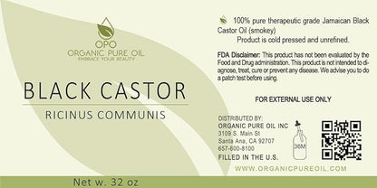 Unrefined Black Castor Oil - 32 oz - Brazilian smokey, Cold Pressed,Smoky scent, Non-GMO, Free of any Chemicals, Fillers Virgin Carrier Oil for Skin, Hair, Nails, Body, & More. Packaging may vary