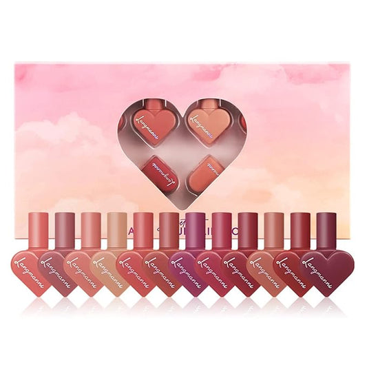 12Pcs Long-Lasting Matte Nude Lip Gloss Lipstick Lip Long-Lasting