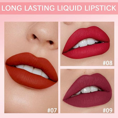 3Pcs Dark Red Matte Velvet Lipgloss Set,Brick Red Lipgloss