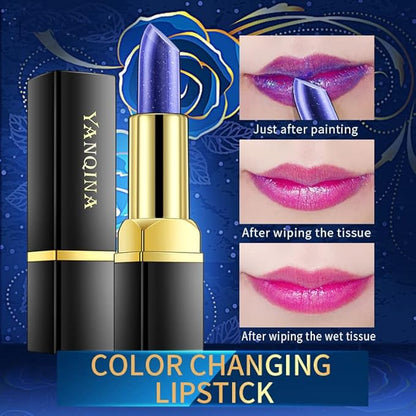 MEICOLY 2 Pcs Shimmer Blue Lipstick,Magic Color Changing Lipstick,Magic