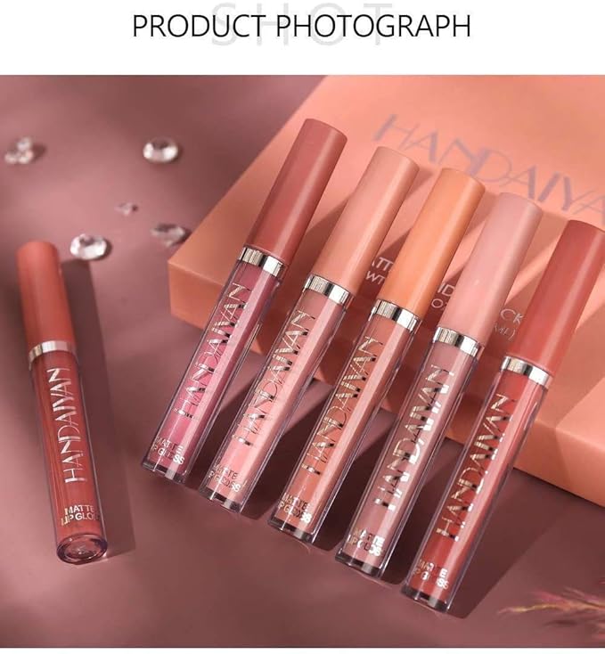 6Pcs Matte Liquid Lipstick Set Waterproof Long Lasting Non-Stick Cup Not Fade Makeup Liquid Set Moist Lip Gloss Lipgloss for Women # A