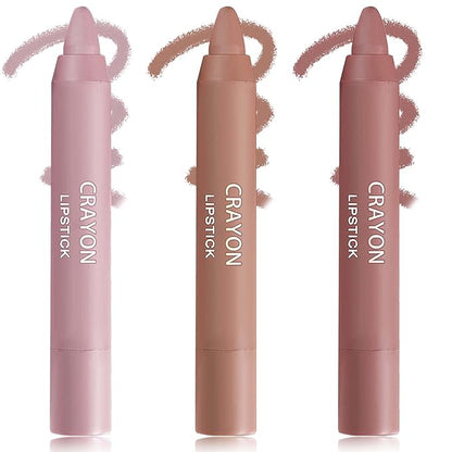 3 Pcs Nude Crayon Lipstick Set,Matte Velvet Lipstick Lip Crayon Nourishing Non-Stick Cup Lip Stain Lip Gloss,Long-lasting Waterproof Lip Stick Lip Makeup for Women(Set A)
