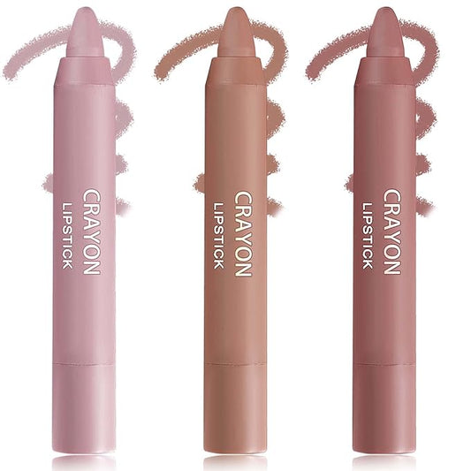 3 Pcs Nude Crayon Lipstick Set,Matte Velvet Lipstick Lip Crayon Nourishing Non-Stick Cup Lip Stain Lip Gloss,Long-lasting Waterproof Lip Stick Lip Makeup for Women(Set A)