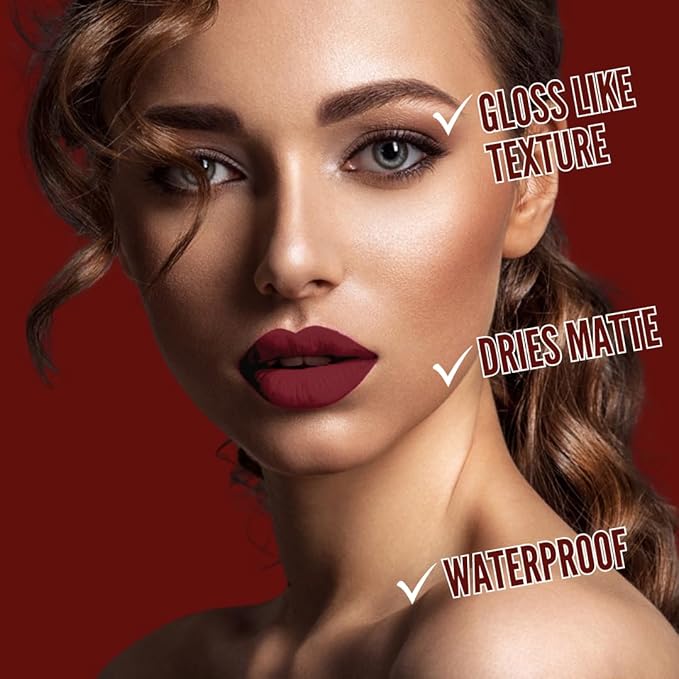 Mynena Long-Lasting Matte Liquid Lipstick | Intense Color, Smudge-Proof & Waterproof | Comfortable, Hydrating Shea Butter | Vegan & Cruelty-Free | IMerlot