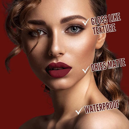 Mynena Long-Lasting Matte Liquid Lipstick | Intense Color, Smudge-Proof & Waterproof | Comfortable, Hydrating Shea Butter | Vegan & Cruelty-Free | IMerlot
