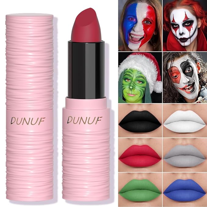 Matte Lipstick Festival White Lip Tint Gloss Face Painting Stick Silky High Pigment Smooth Velvet Waterproof White Black Green Blue Lip Gloss Halloween Daily Stain Lip Make Up Cosmetics (LC02)