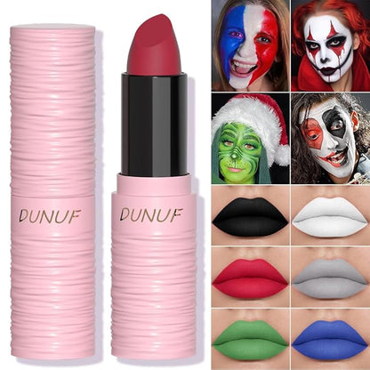 Matte Lipstick Festival White Lip Tint Gloss Face Painting Stick Silky High Pigment Smooth Velvet Waterproof White Black Green Blue Lip Gloss Halloween Daily Stain Lip Make Up Cosmetics (LC02)