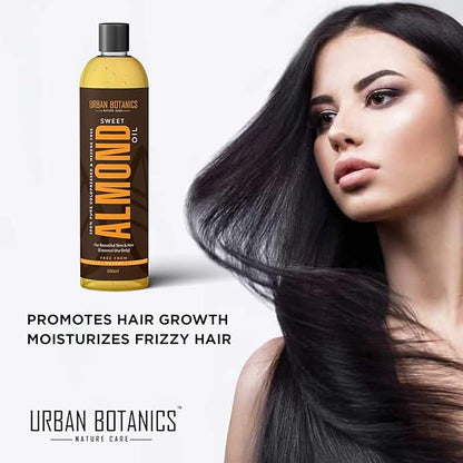 Pure Cold Pressed Sweet Almond Oil for Hair and Skin, 6.76 fl.Oz (Odorless)