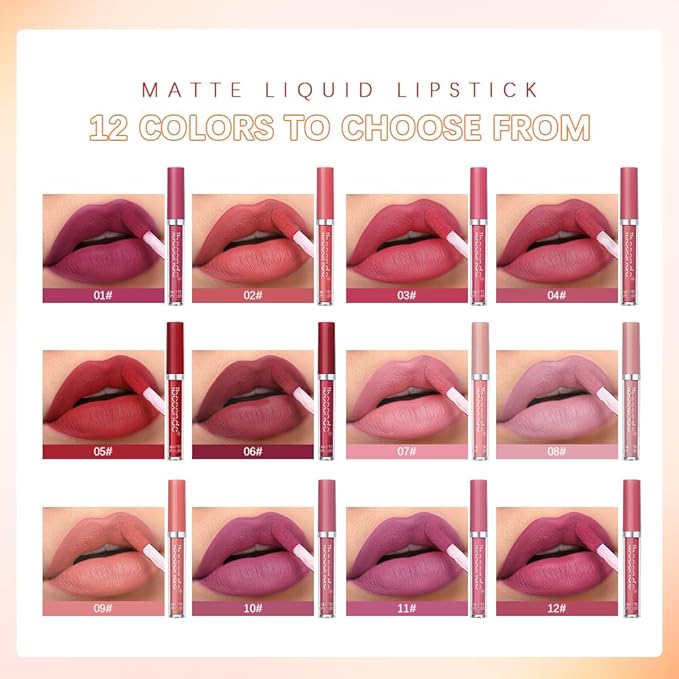 MYUANGO Matte Liquid Lipstick, Ultra-Intense Pigmented Creamy Formula, Long Lasting, Lightweight, Transfer & Water Resistant Lipstick (02)