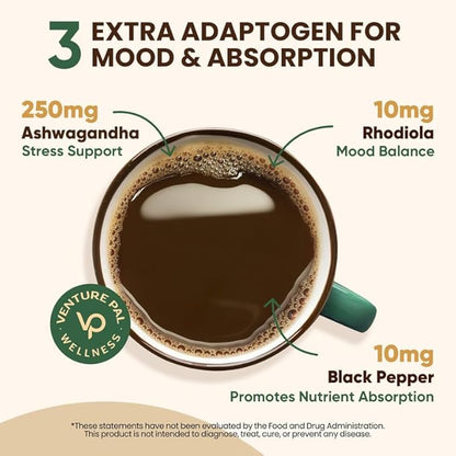 Venture Pal Mushroom Powder & Biotin Gummies Bundle -16 Mushroom Adaptogen Blend with Ashwagandha & Lion's Mane (90 Servings) + Biotin Gummies with Collagen & Keratin (60 Ct)