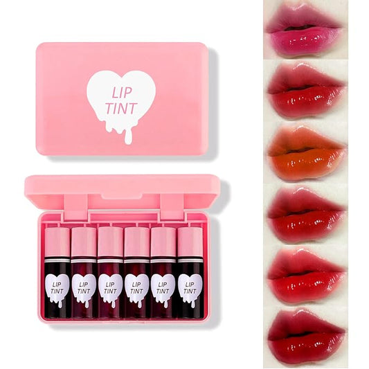 6 Colors Lip Tint Stain Set, Korean Lip Gloss Lip Tint Stain Plumping Mini Liquid Lipstick, Multi-use Lip and Cheek Tint, Long lasting Non-Stick Cup Waterproof, High Pigment, Vivid Color, Lip Tint Makeup…
