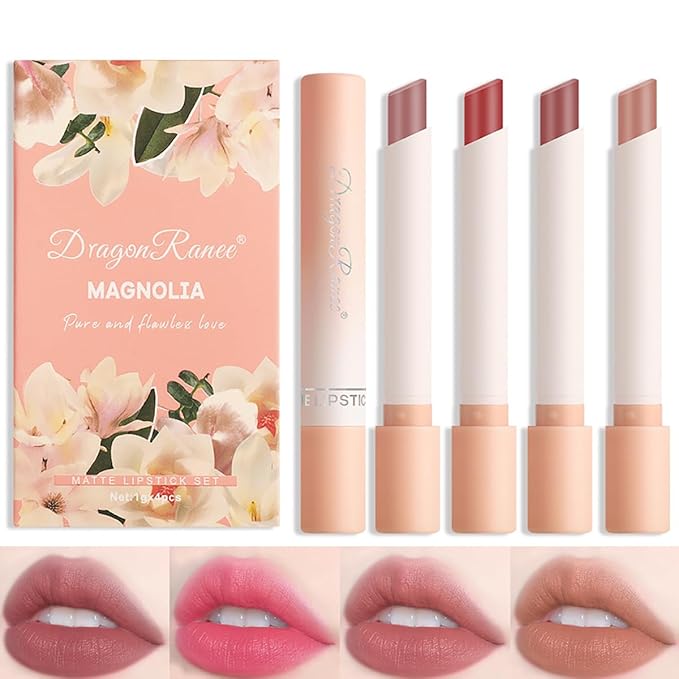 4 Colors Tube Cigarette Lipstick Set, Mate Velvet Lipstick Moisturizer & Smooth, Red Lip Stain Long Lasting 24 Hours Waterproof Lip Tinet (Set D)
