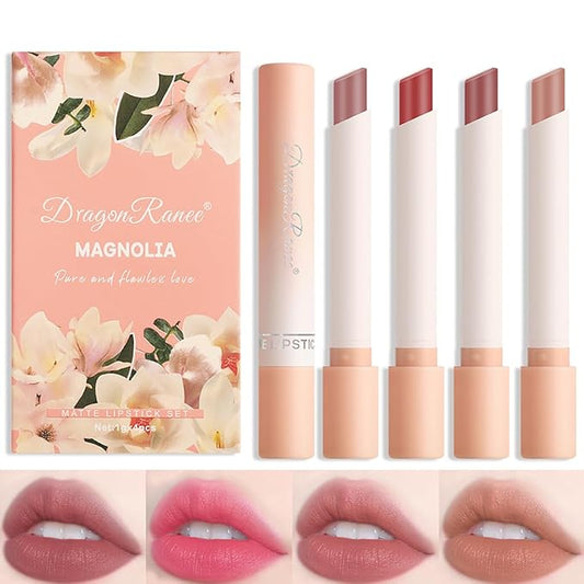 4 Colors Tube Cigarette Lipstick Set, Mate Velvet Lipstick Moisturizer & Smooth, Red Lip Stain Long Lasting 24 Hours Waterproof Lip Tinet (Set D)