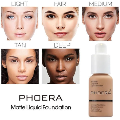2 Pack PHOERA Foundation,Flawless Soft Matte Liquid Foundation
