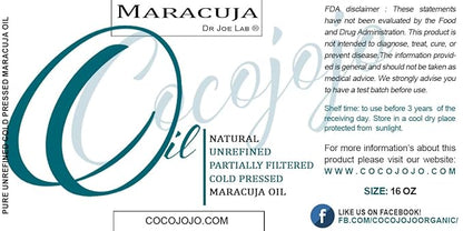 Dr Joe Lab Maracuja Oil - Pure, Unrefined, Partially Filtered, Cold Pressed, Non-GMO, Passion Fruit Seed Carrier Oil - 16 oz - for Skin, Hair, Nails, Body, Face & Beard