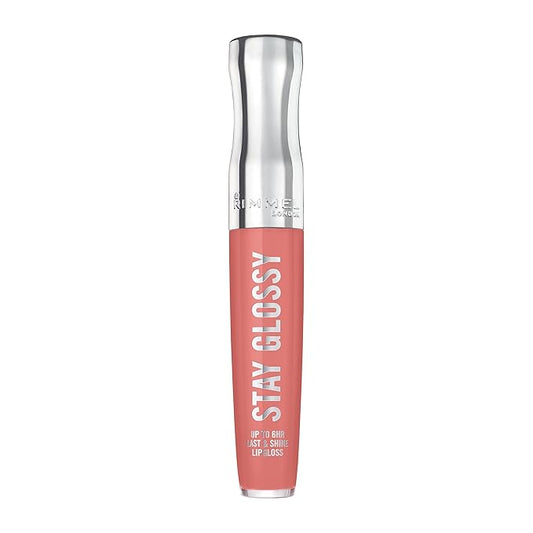 Rimmel London Stay Glossy, 470 Perfect Peony, Lip Gloss, Non-Sticky, Cruelty-Free, Color and Shine, Up To 6-Hour Wear, Precise Applicator, 0.18oz