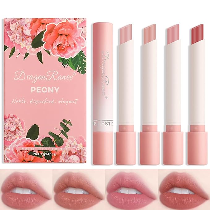 4 Colors Tube Cigarette Lipstick Set, Mate Velvet Lipstick Moisturizer & Smooth, Red Lip Stain Long Lasting 24 Hours Waterproof Lip Tinet (Set B)