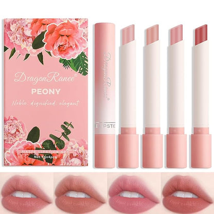 4 Colors Tube Cigarette Lipstick Set, Mate Velvet Lipstick Moisturizer & Smooth, Red Lip Stain Long Lasting 24 Hours Waterproof Lip Tinet (Set B)