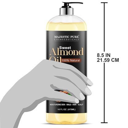 MAJESTIC PURE Sweet Almond Oil, Triple A Grade Quality, Pure and Natural from Spain, Cold Pressed, (Packaging May Vary) - 16 fl. Oz