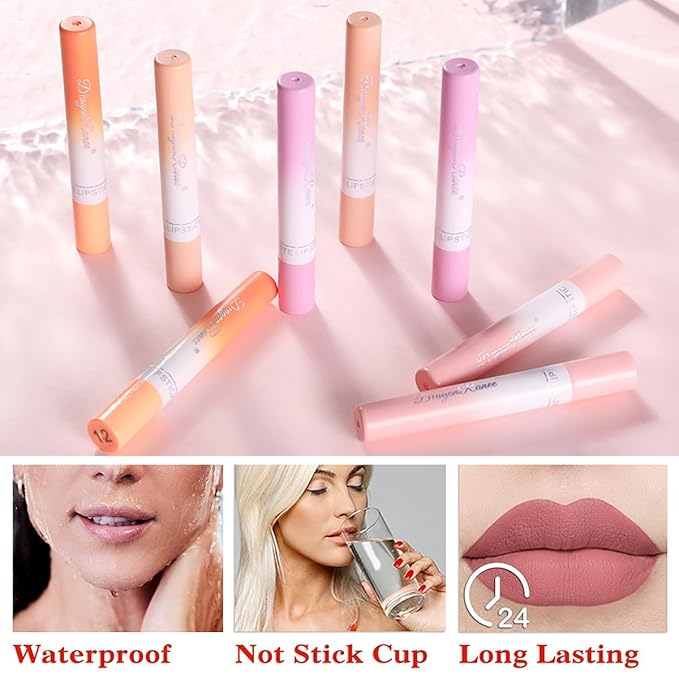 4 Colors Tube Cigarette Lipstick Set, Mate Velvet Lipstick Moisturizer & Smooth, Red Lip Stain Long Lasting 24 Hours Waterproof Lip Tinet (Set B)